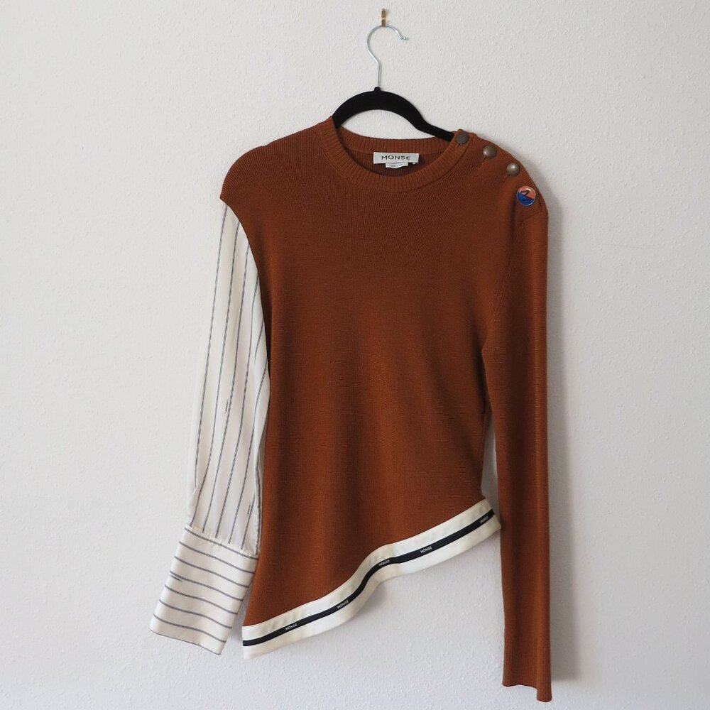 Monse Asymmetrical Knit Top w/ Silk Sleeves – Size S – Very Good